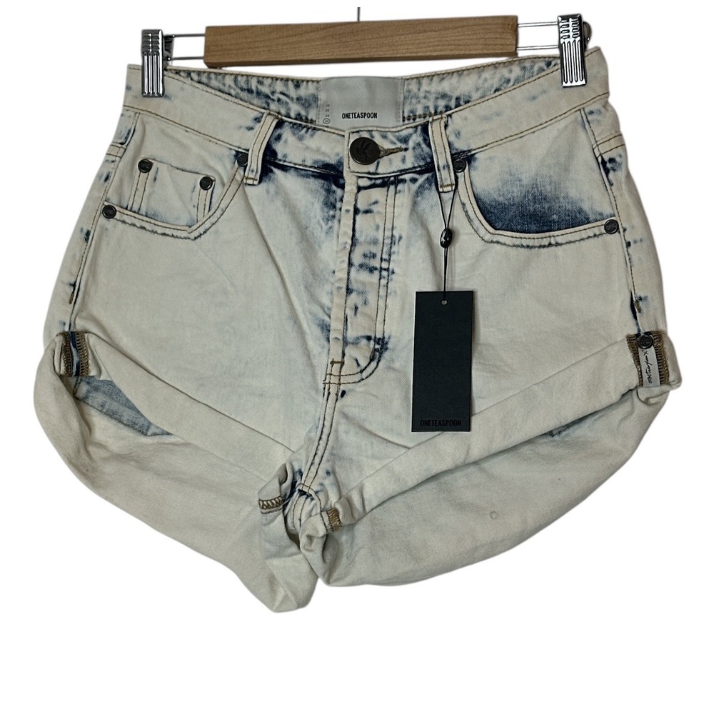 One Teaspoon Jean Shorts Womens Size 25 Blue Button Fly High Rise Distressed New